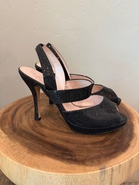 Caparros Black Sparkle Slingback Platform Heels